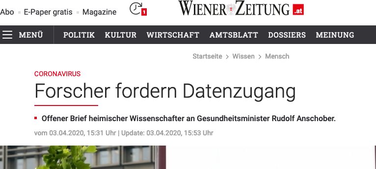 Scrennshot der webiste wienerzeitung.at