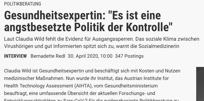 Screenshot der webseite derstandard.at