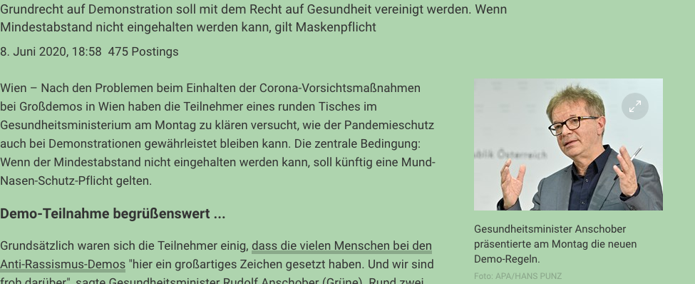 Screenshot der webseite derstandard.at