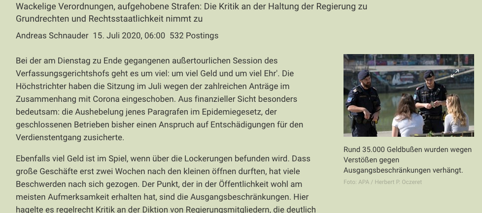 Screenshot der webseite derstandard.at