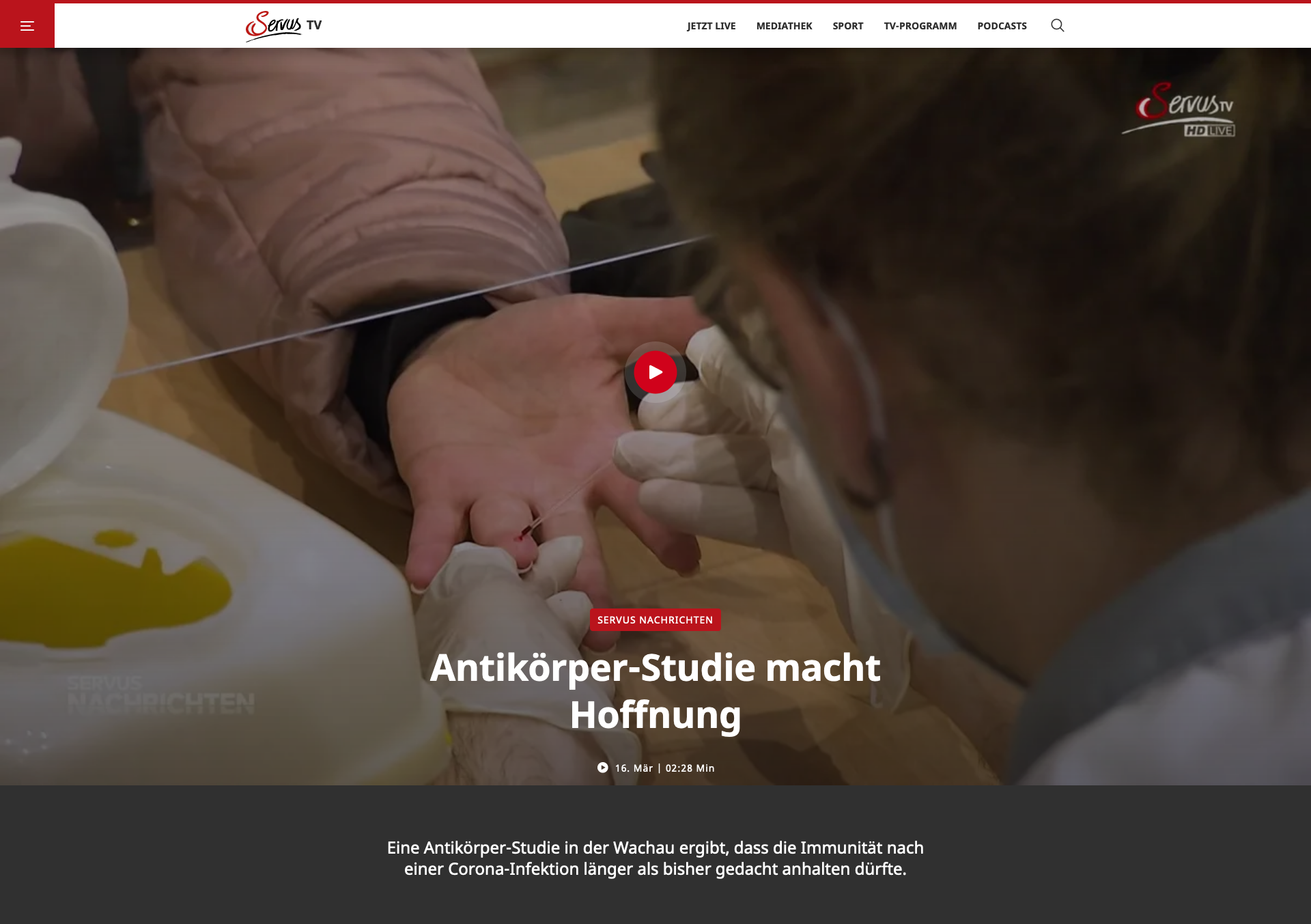 Screenshot der Seite servustv.com