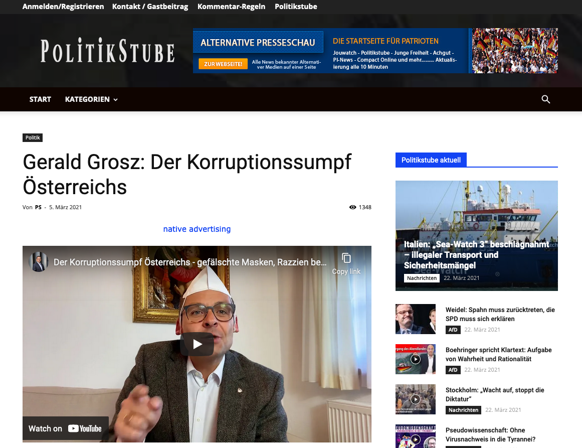 Screenshot der Seite politikstube.com