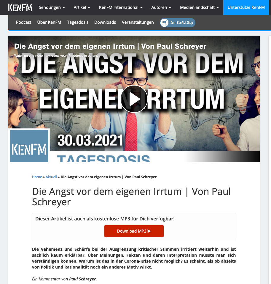 Screenshot der Seite kenfm.de