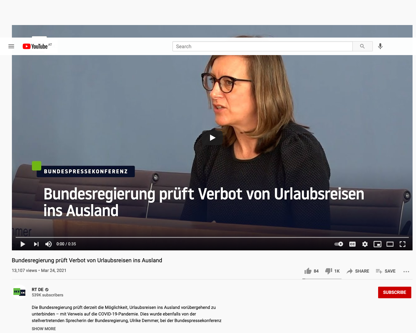 Screenshot der Seite youtube.com