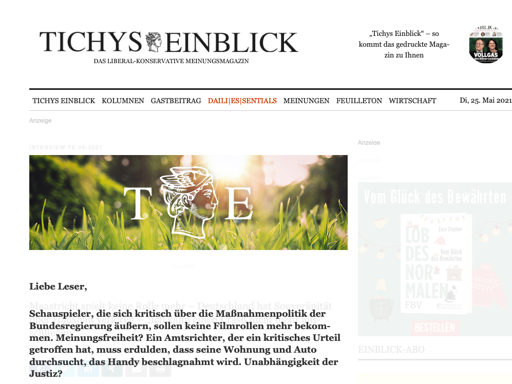 screenshot der websiete tichyseinblick.de